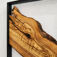 Rustic Natural Wood Wall Art Panels with Black Metal Frame – Luxury Living Room Decor