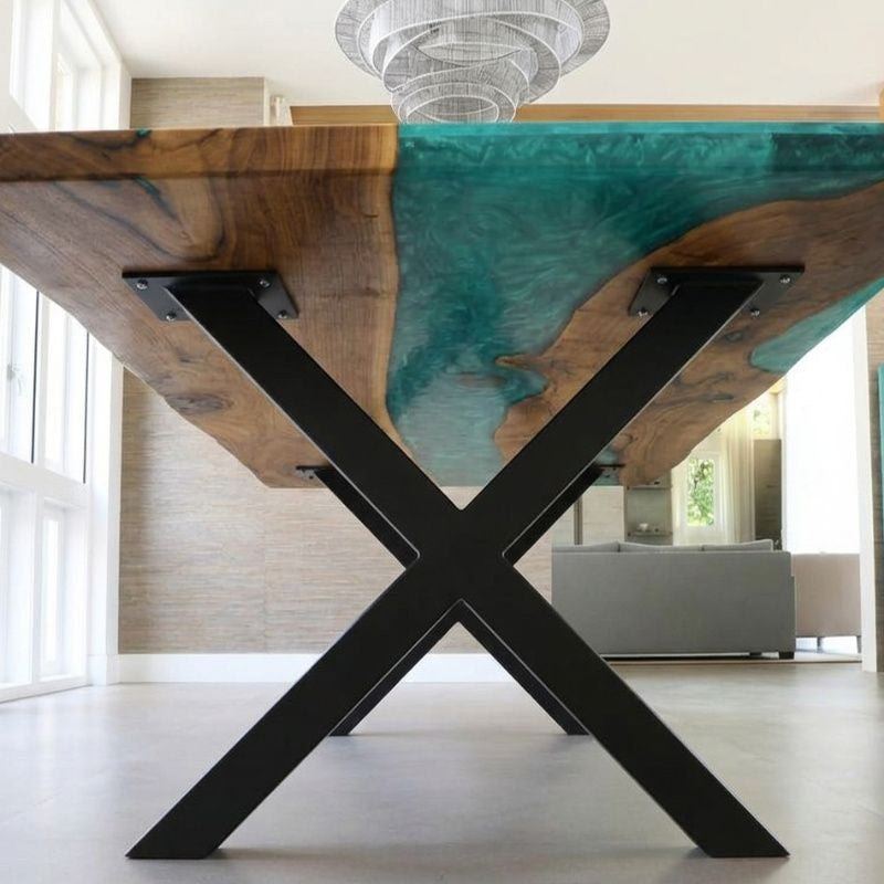 Handmade Live Edge Wood Blue Epoxy Resin River Dining Table, Live Edge Wood Rustic Modern Furniture | Custom Live Edge Coffee Table