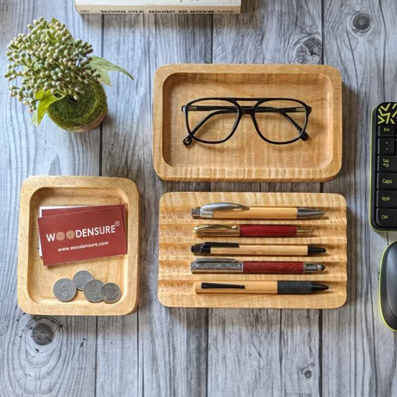 Woodensure Premium Modular Wooden Desk Organizer Set of 4 for Employees, Clients & Corporate Gifts