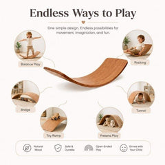 Natural Curved Wooden Balance Board for Kids – Wobble Rocker Board, Kinderboard