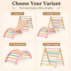 Montessori Pikler Climbing Playset for Kids – Climbing Arch, Pikler Triangle & Slider