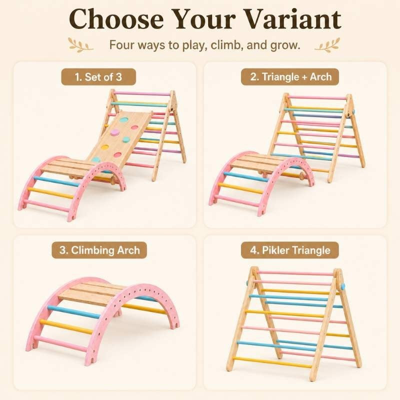Montessori Pikler Climbing Playset for Kids – Climbing Arch, Pikler Triangle & Slider