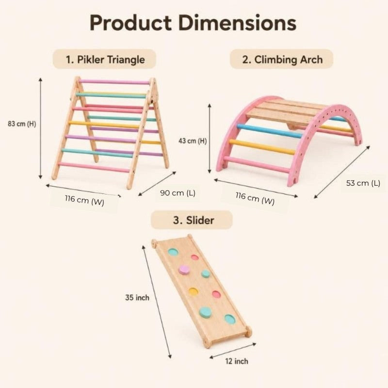 Montessori Pikler Climbing Playset for Kids – Climbing Arch, Pikler Triangle & Slider