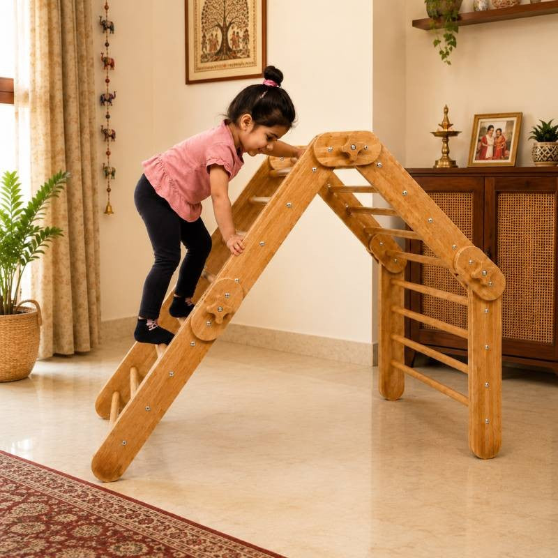 Natural Wood Multi-Shape Convertible Montessori Climbing Frame for Kids