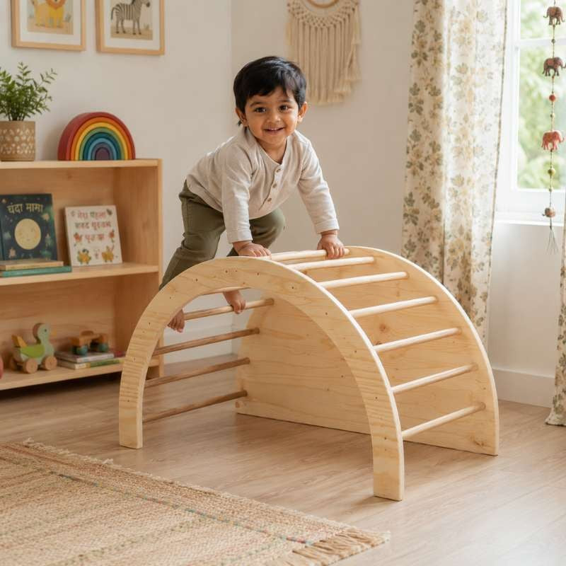 Natural Wood 5-in-1 Montessori Climbing Arch Rocker for Kids