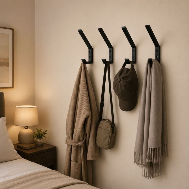 Wall Mounted Helmet Hook Rack Set of 4 – Heavy Duty Motorcycle Helmet Hats Gloves Holder Hanger