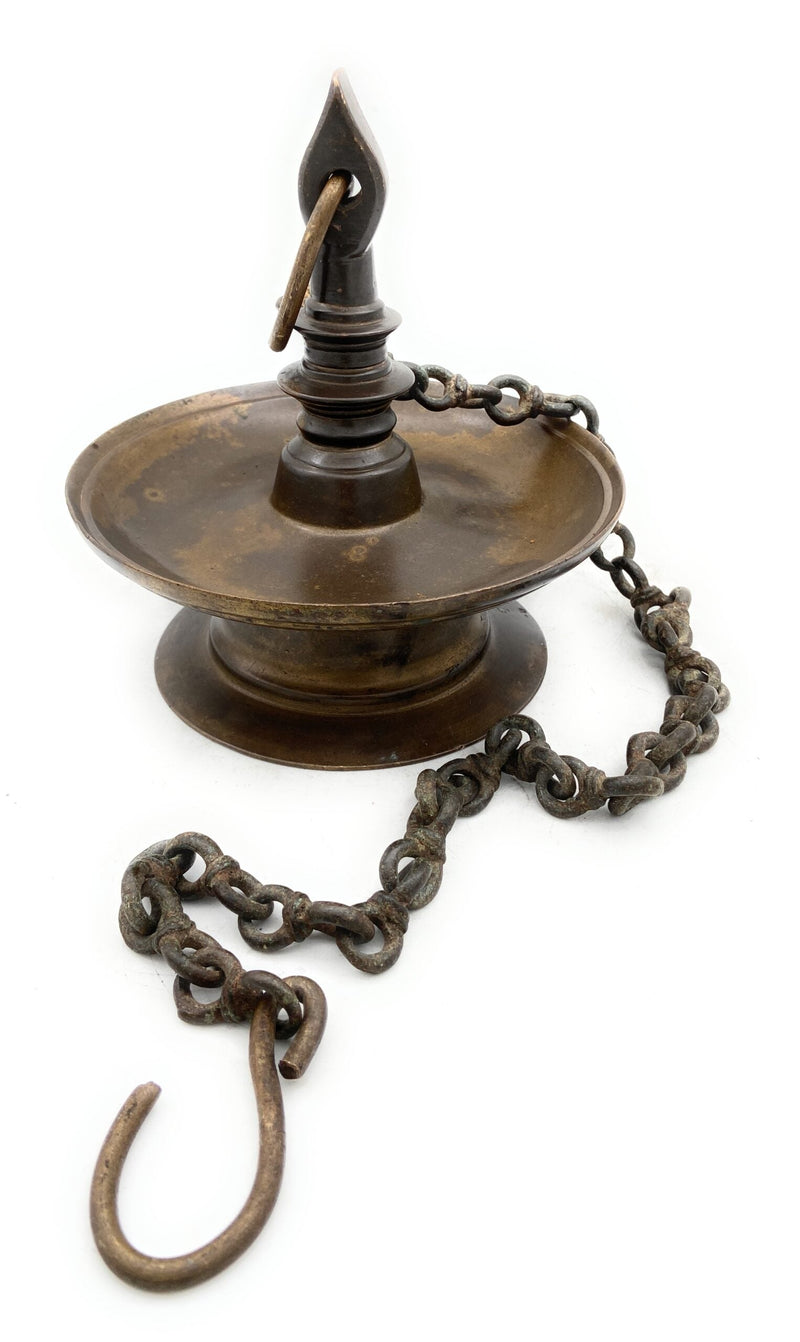 Antique Brass Hanging Lamp, Peetal Pital Temple Lantern, Traditional Pittal Ceiling Light for Pooja Room, Handcrafted Velli Brass Hanging Diya,Brown, 6 Inch, 1 Piece