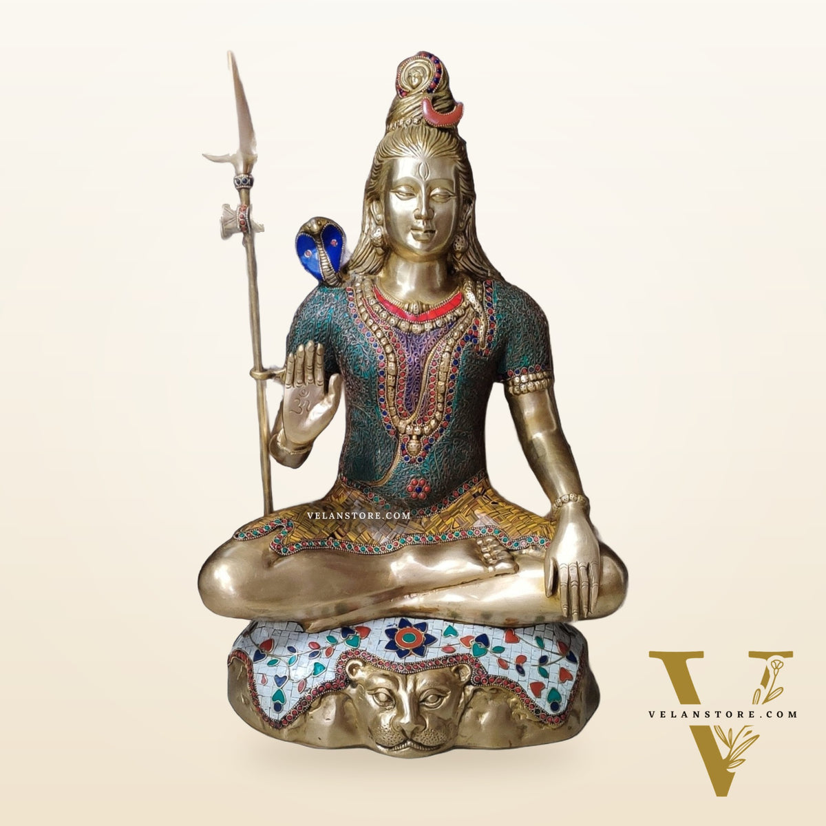 Multi colour Pure Brass Lord Shiva Statue - Handcrafted in India | 22.5 Inch