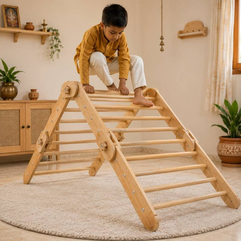 Natural Wood Multi-Shape Convertible Montessori Climbing Frame for Kids