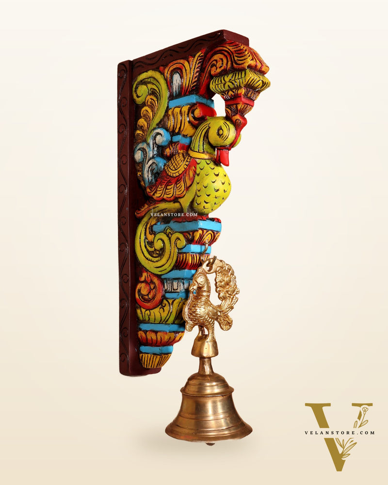Multicolour Handcrafted Wooden Peacock Wall Bracket 14.5"
