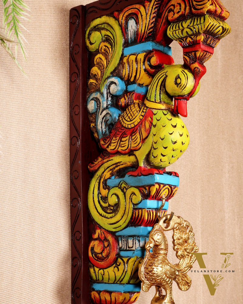 Multicolour Handcrafted Wooden Peacock Wall Bracket 14.5"