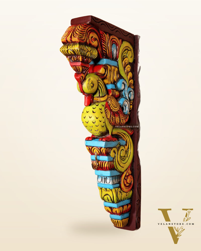 Multicolour Handcrafted Wooden Peacock Wall Bracket 14.5"