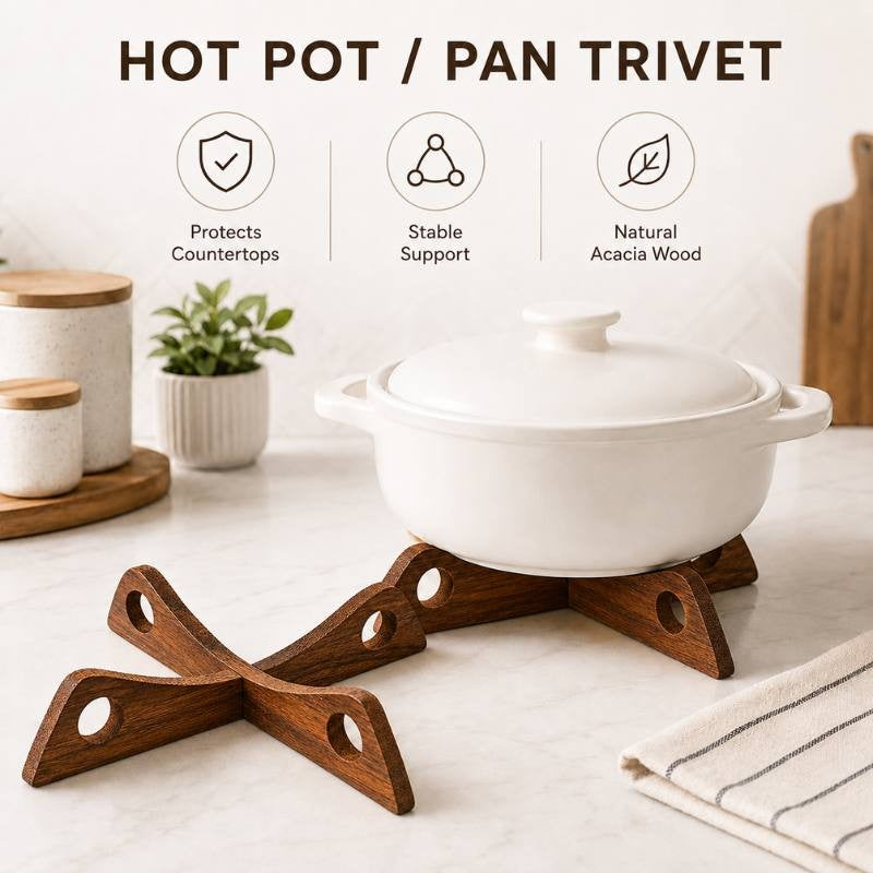 Acacia Wood Detachable Trivet for Hot Pots & Pans, Wooden Table Heat Protector Stand