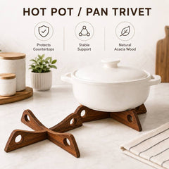 Acacia Wood Detachable Trivet for Hot Pots & Pans, Wooden Table Heat Protector Stand