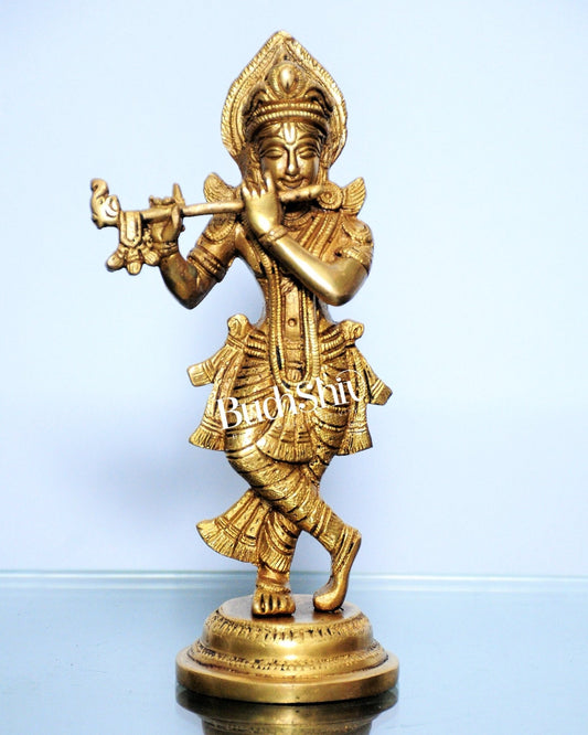 Murlidhar Krishna Idol: Exquisite 9-Inch Brass Idol - Symbol of Purity
