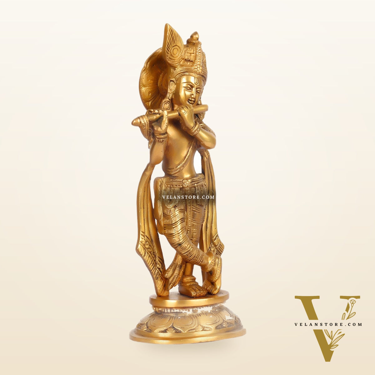 Murlidhar Krishna Idol: Exquisite 9.5-Inch Brass Idol