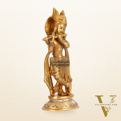 Murlidhar Krishna Idol: Exquisite 9.5-Inch Brass Idol
