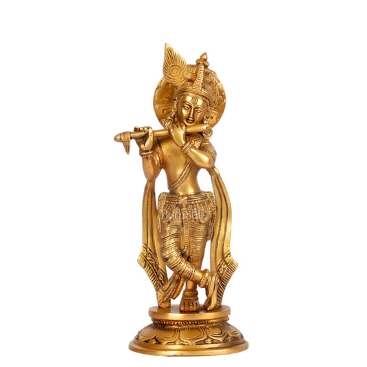 Murlidhar Krishna Idol: Exquisite 9.5-Inch Brass Idol