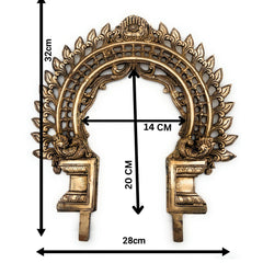 Bhunes Brass Handmade Prabhavali Arch Frame for Deity – Wall Hanging Prabhawali Prabhaval for Temple, Home Decor & Pooja Backdrop | 1.8 KG Traditional Brass Arch, Gold, 13 Inch, 1 Piece