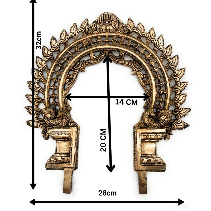 Bhunes Brass Handmade Prabhavali Arch Frame for Deity – Wall Hanging Prabhawali Prabhaval for Temple, Home Decor & Pooja Backdrop | 1.8 KG Traditional Brass Arch, Gold, 13 Inch, 1 Piece
