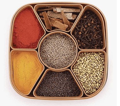 Nakoda Woven Sq Titan Plastic Masala Box (Dabba) - 7 Sections, 700 Ml, Assorted Colour (Multicolour), 1 Piece