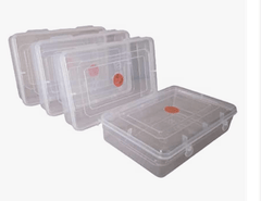 NAKODA Galaxy Clear Plastic Container for Storage, Organizer Box with Attached Lid Set of 4 Pcs (Small Size - 6.25 L x 4.72 W x 1.70 H inches)-1