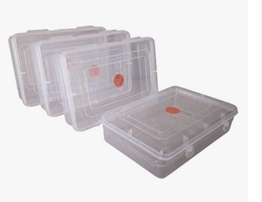 नाकोडा गैलेक्सी क्लियर प्लास्टिक कंटेनर स्टोरेज के लिए, ऑर्गनाइज़र बॉक्स संलग्न ढक्कन के साथ 4 पीस का सेट (छोटा साइज़ - 6.25 L x 4.72 W x 1.70 H इंच) 