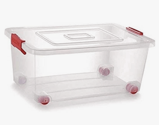 Nakoda 222 Rectangular Plastic Container Box with Lock And Wheel - (32 L, Transparent), (542 x 368 x 239)