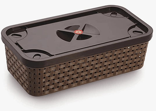 Nakoda 000 Dune Storage Basket With Lid Multipurpose Use for Kitchen & Home Organiser Box for Fruits Vegetables, Toys, Stationary items, Color May Vary, (254 x 134 x 83)