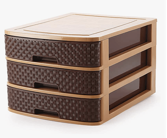 Nakoda Plastics Modulo 3 Layer Drawer System for Kitchen, Offices, Home, Hospitals, Schools, Doctors, Beauty Parlour, Saloons Colour Bamboo, Color May Vary (Dimension -350Lx270Wx215H)