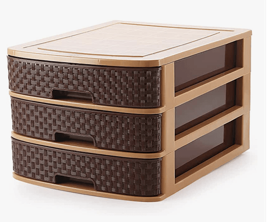 Nakoda Plastics Modulo 3 Layer Drawer System for Kitchen, Offices, Home, Hospitals, Schools, Doctors, Beauty Parlour, Saloons Colour Bamboo, Color May Vary (Dimension -350Lx270Wx215H)