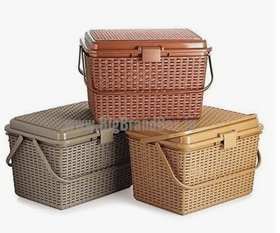 Nakoda Big Royal Plastic Multipurpose Picnic Cum Cloth/Multi-Utility Storage Bin Basket with Lid , Color May Vary, (446 x 335 x 289)