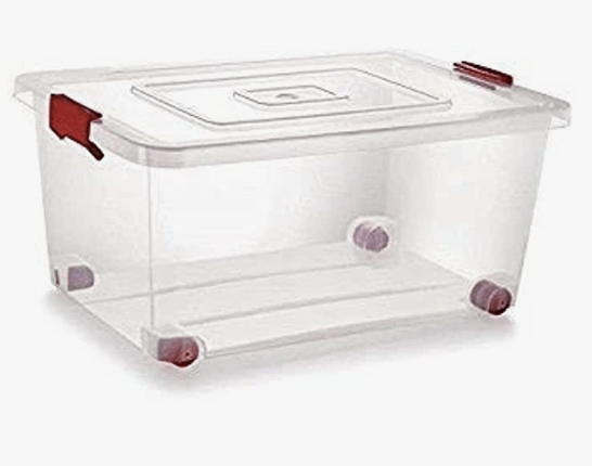 Nakoda Plastic Container Box with Lack and Wheel (60 x 42 x 29 cm, 54Ltr, Transparent)