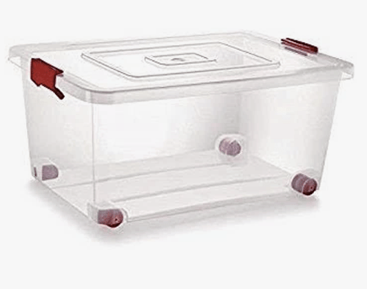 Nakoda Plastic Container Box with Lack and Wheel (60 x 42 x 29 cm, 54Ltr, Transparent)