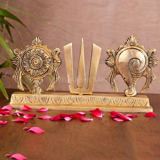 Brass Shankh Chakra Namah Religious Showpiece (4 Inch)