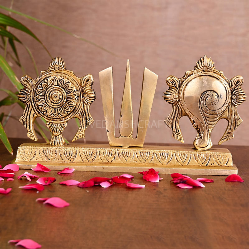 Brass Shankh Chakra Namah Religious Showpiece (4 Inch)