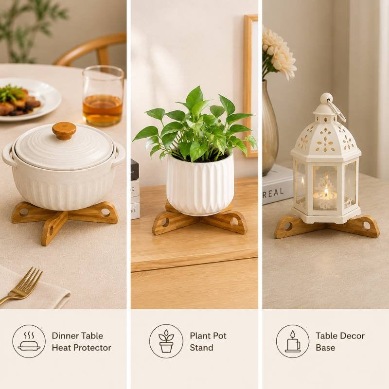 Acacia Wood Detachable Trivet for Hot Pots & Pans, Wooden Table Heat Protector Stand