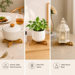 Acacia Wood Detachable Trivet for Hot Pots & Pans, Wooden Table Heat Protector Stand