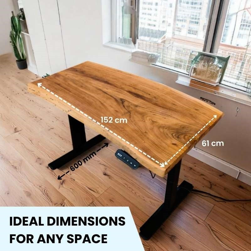 Quantum live edge height adjustable desk with black legs