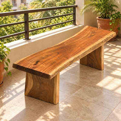 Natural Edge Solid Wood Bench, Handmade 5 Ft Wooden Seating Bench with Solid Wood Legs, Compact Entryway & Hallway Bench, Bedroom and Balcony Seating, Custom Made Furniture