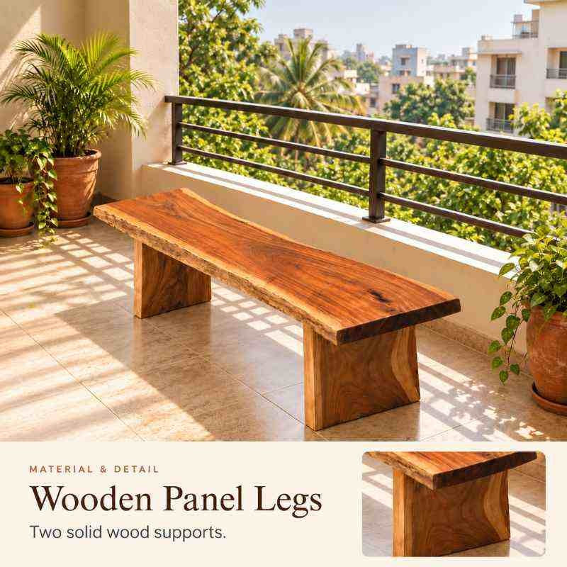Natural Edge Solid Wood Bench, Handmade 5 Ft Wooden Seating Bench with Solid Wood Legs, Compact Entryway & Hallway Bench, Bedroom and Balcony Seating, Custom Made Furniture