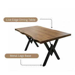 Natural grains Dining Table Live Edge Dining Table With Metal Legs Base