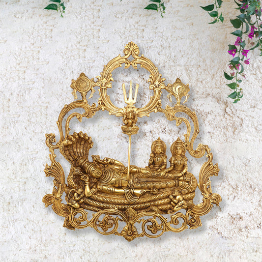 Brass Vishnu Lakshmi (Padmanabha Swamy) Wall Hanging (23 Inch)