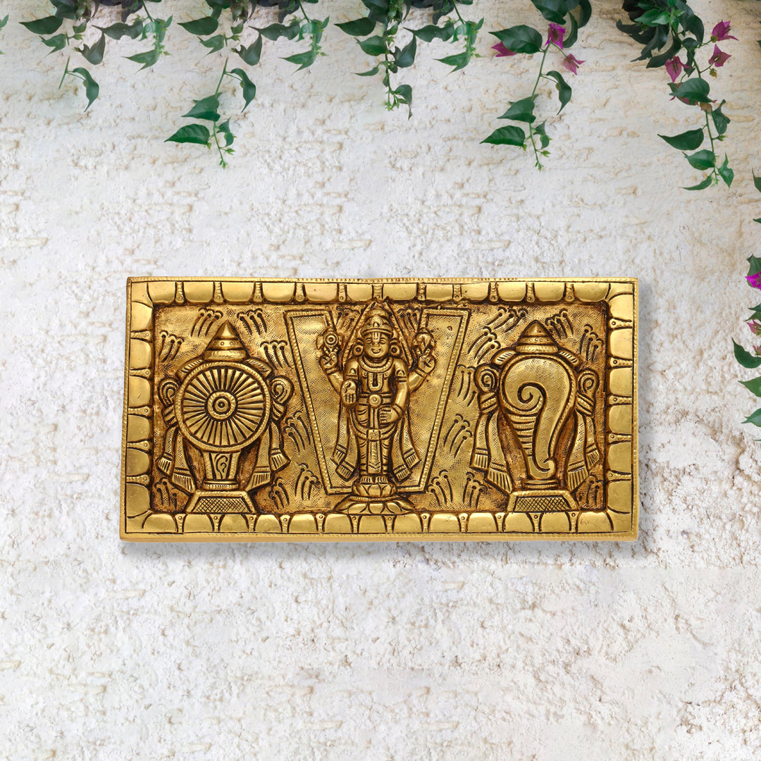 Brass Balaji Shankh Chakra Namah Wall Hanging (5 Inch)