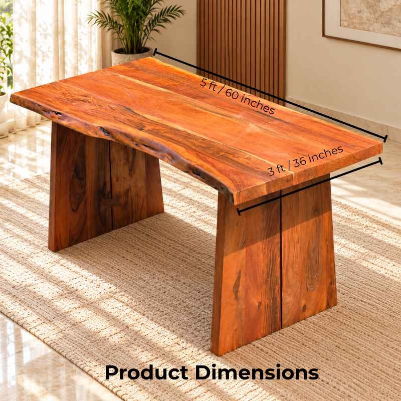 Handmade Live Edge Dining Table, Rustic Solid Wood Dining Table, Handcrafted 5 Ft x 3 Ft Natural Wood Table with Solid Wood Legs, Custom Size Dining Table