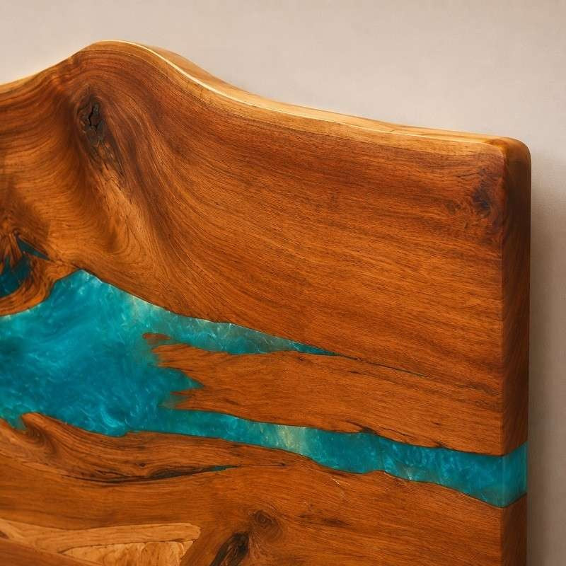 Epoxy resin live edge solid wood headboard | live edge wood headboard design for bed | wood bed headboard design