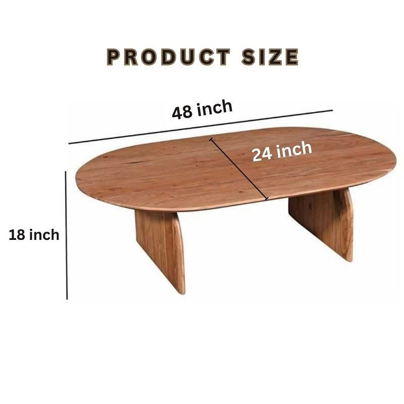 Minimalist Wood Coffee Table | Oval Modern Center Table | Natural Wood Finish | Designer Living Room Furniture | Compact & Sleek | 48 x 24 x 18 Inches