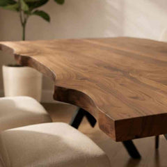 Natural grains Dining Table Live Edge Dining Table With Metal Legs Base