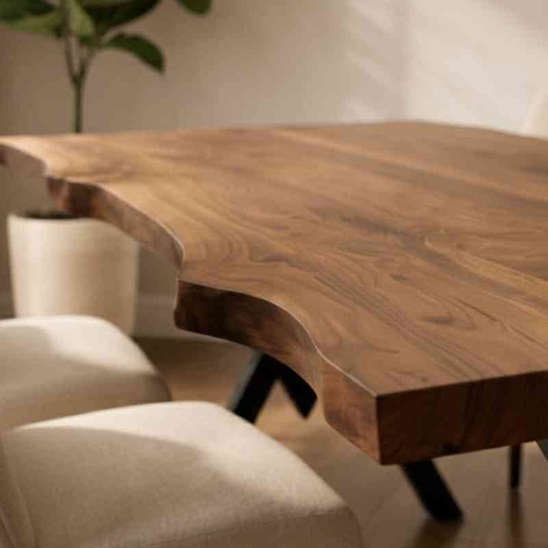 Natural grains Dining Table Live Edge Dining Table With Metal Legs Base