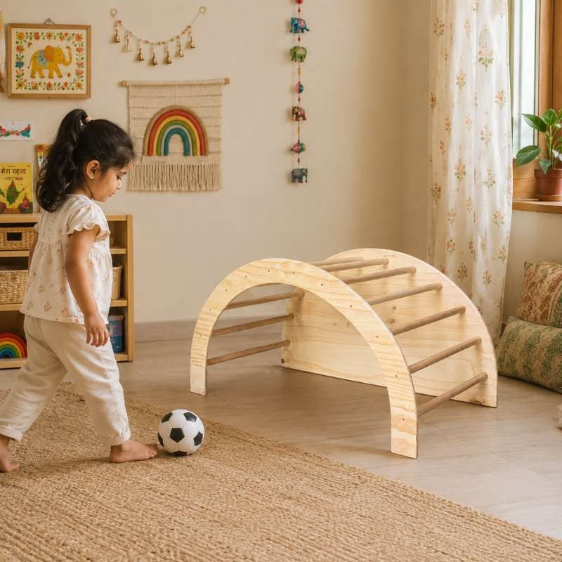 Natural Wood 5-in-1 Montessori Climbing Arch Rocker for Kids